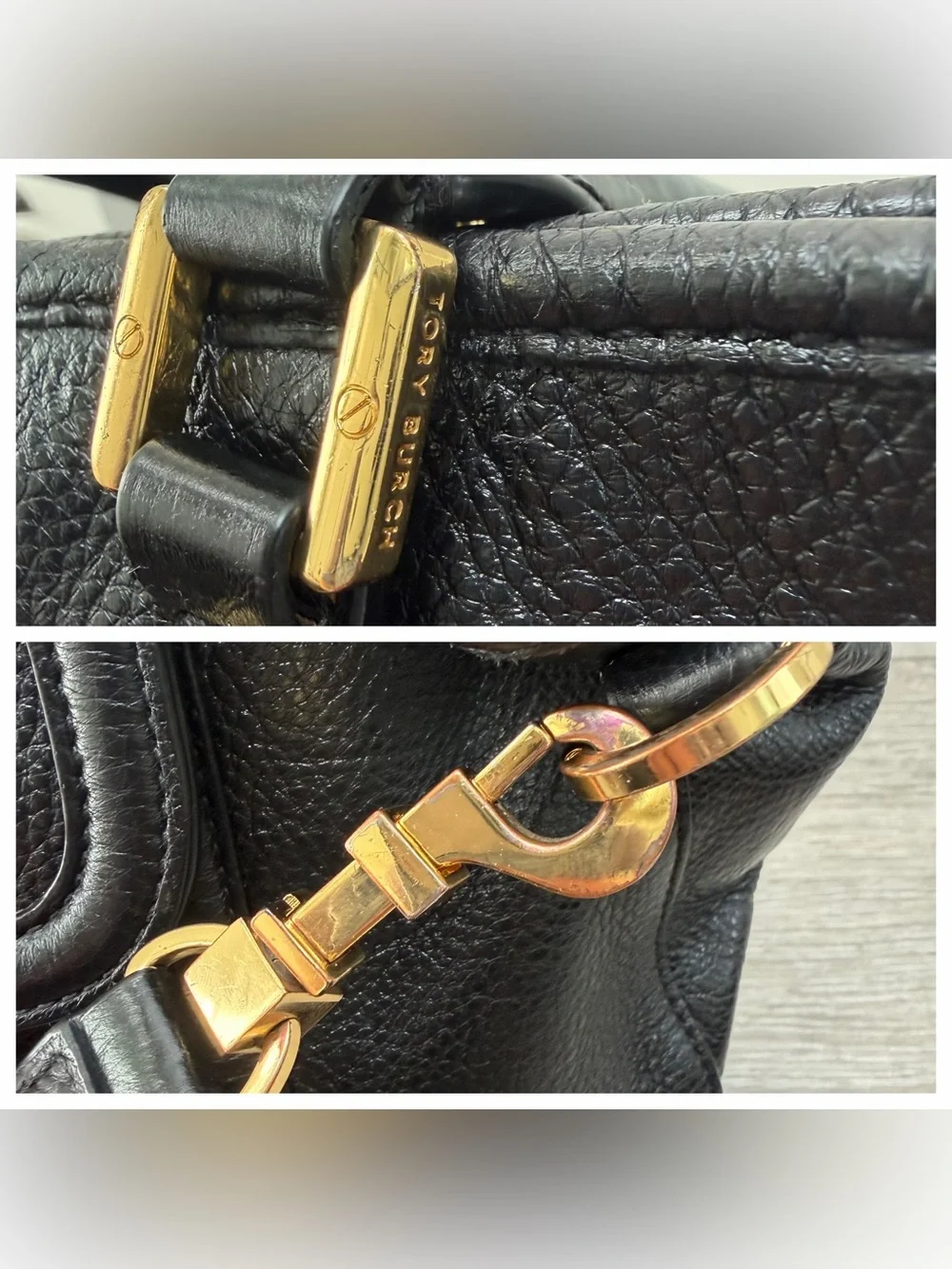 TORY BURCH AMANDA CLASSIC HOBO SATCHEL CROSSBODY HANDBAG BLACK PEBBLED LEATHER